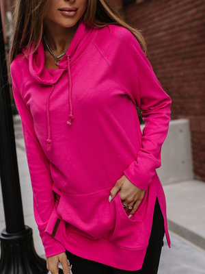 Side Slit Sweatshirt Hoodie - Hot Pink | Sparkles & Lace Boutique
