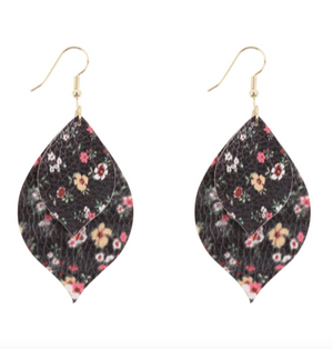 Leather Floral Print Earrings - Single Layer