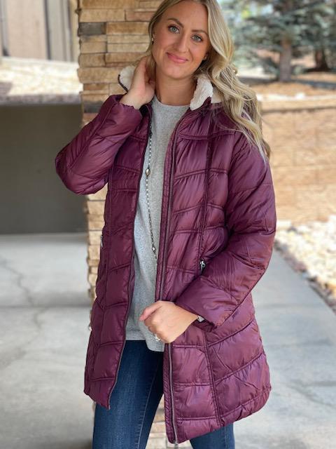 Hailey Long Puff Jacket in Fig | Sparkles & Lace Boutique