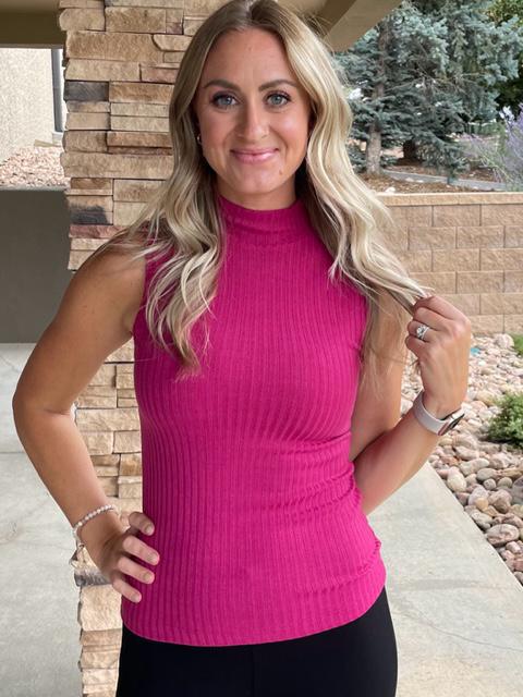 Portia Sleeveless Ribbed Turtleneck in Pink | Sparkles & Lace Boutique