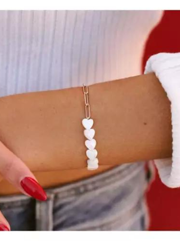 Pura Vida Pearl Heart Paperclip Chain Stretch Bracelet | Sparkles & Lace Boutique