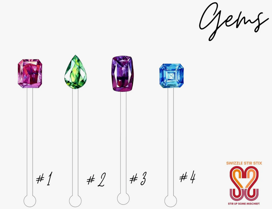 Gems 4 piece Assorted Set - Cocktail Stirrer - Drink Stir Sticks - Swizzle Sticks | Sparkles & Lace Boutique