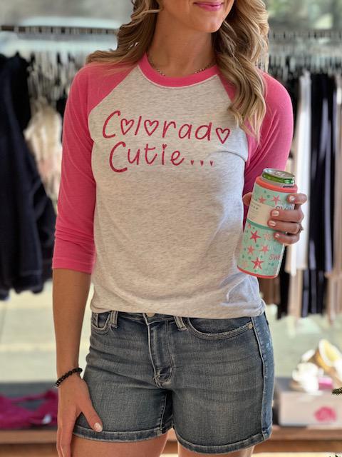 Colorado Cutie Vintage Pink and Light Gray Baseball Tee | Sparkles & Lace Boutique