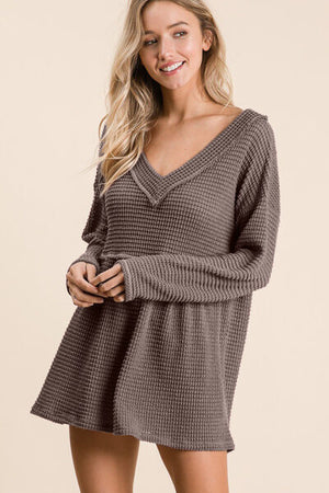Layla Waffle Knit V-Neck Babydoll Top - Online Exclusive