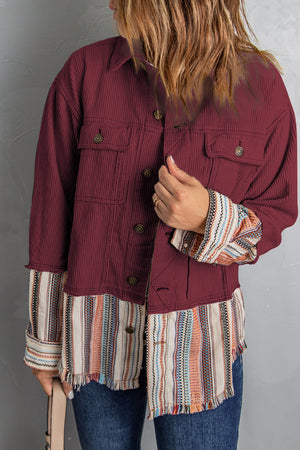 Autumn Striped Frayed Hem Corduroy Jacket - Online Exclusive | Sparkles & Lace Boutique