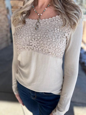 Eliana Taupe Crochet Detailed Top | Sparkles & Lace Boutique