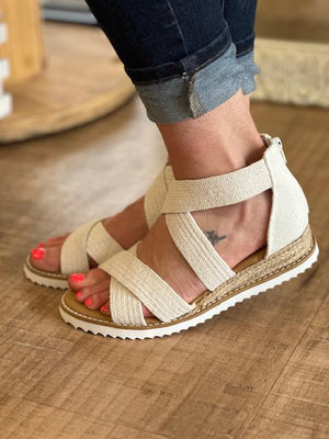 Sadie White Crisss-Cross Sandals | Sparkles & Lace Boutique