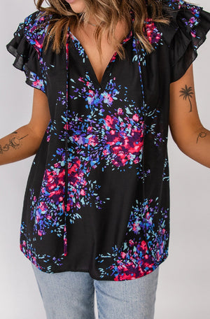 Sara Floral Tie-Neck Flutter Sleeve Blouse - Online Exclusive | Sparkles & Lace Boutique