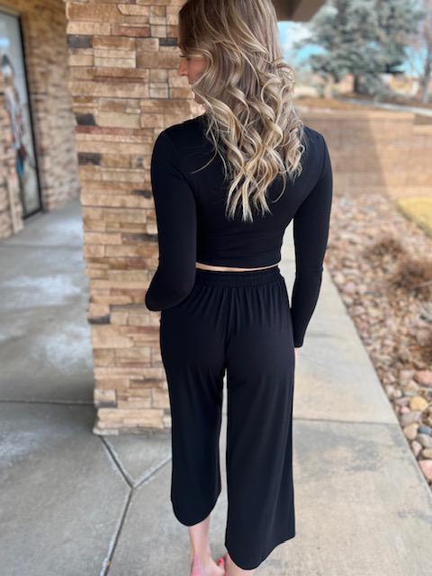 Ainsley Palazzo Lounge Pant in Black | Sparkles & Lace Boutique