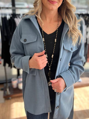 Kathryn Dusty Blue Button Down Jacket | Sparkles & Lace Boutique