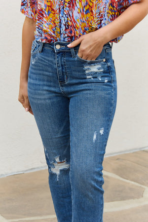 Judy Blue High Waisted Ankle Distressed Straight Jeans - Online Exclusive | Sparkles & Lace Boutique