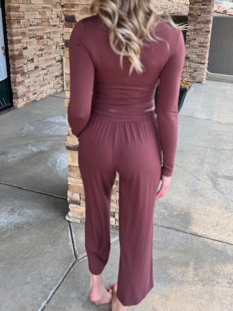 Ainsley Palazzo Lounge Pant in Red Brown | Sparkles & Lace Boutique