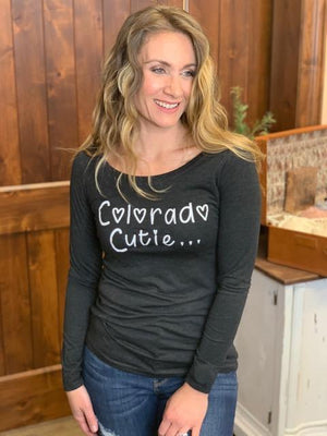 Colorado Cutie with a Rocky Mountain Booty Long Sleeve - Vintage Black | Sparkles & Lace Boutique