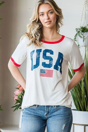 USA Contrast Trim Short Sleeve T-Shirt - Online Exclusive