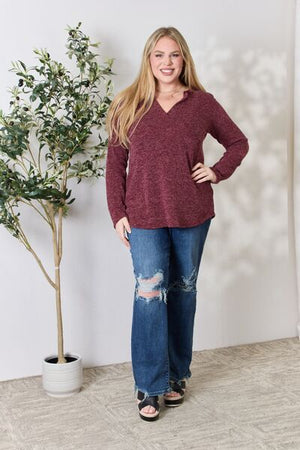 Carrie Notched Long Sleeve Top - Online Exclusive