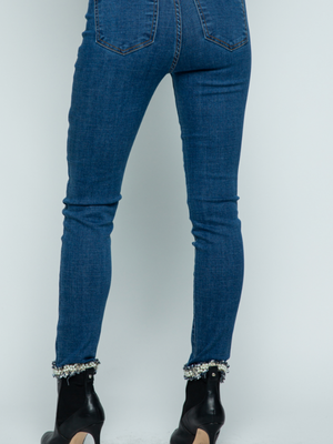 Marilyn Rhinestone Embellished Cuffed Denim Jeans | Sparkles & Lace Boutique