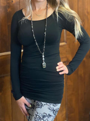 Justine Long Sleeve Scoop Neck Tank - Black | Sparkles & Lace Boutique
