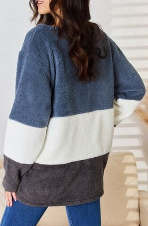 Zia Faux Fur Color Block V-Neck Sweater - Online Exclusive