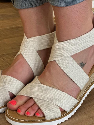 Sadie White Crisss-Cross Sandals | Sparkles & Lace Boutique
