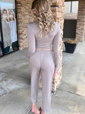 Ainsley Palazzo Lounge Pant in Taupe | Sparkles & Lace Boutique