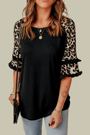 Lucy Animal Print Contrast Ruffled Top - Online Exclusive | Sparkles & Lace Boutique