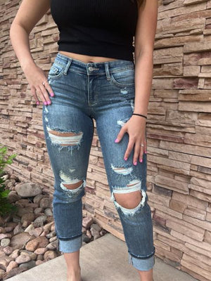 Judy Blue Mid-Rise Dark Boyfriend Bleach Splatter Jeans | Sparkles & Lace Boutique