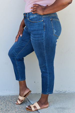 Judy Blue Mid Rise Cropped Relax Fit Medium Wash Jeans - Online Exclusive | Sparkles & Lace Boutique