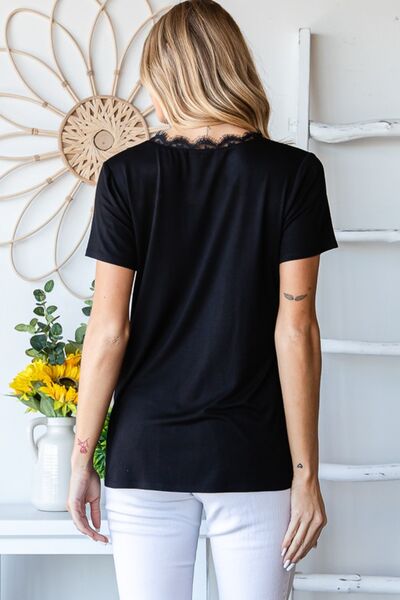 Hailey Lace Detail V-Neck Short Sleeve T-Shirt - Online Exclusive