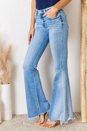 Kancan Mid Rise Raw Hem Flare Jeans - Online Exclusive