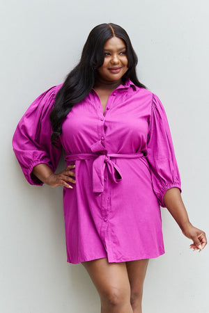Lillian Half Sleeve Belted Mini Dress in Magenta - Online Exclusive | Sparkles & Lace Boutique