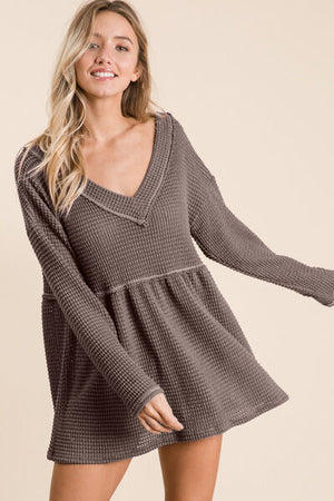 Layla Waffle Knit V-Neck Babydoll Top - Online Exclusive