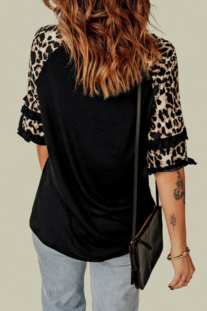 Lucy Animal Print Contrast Ruffled Top - Online Exclusive | Sparkles & Lace Boutique