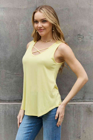 Bonnie Criss Cross Front Detail Sleeveless Top in Butter Yellow - Online Exclusive