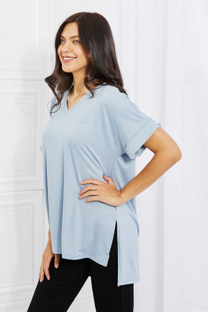 Jada V-Neck Loose Fit Shirt in Blue - Online Exclusive | Sparkles & Lace Boutique