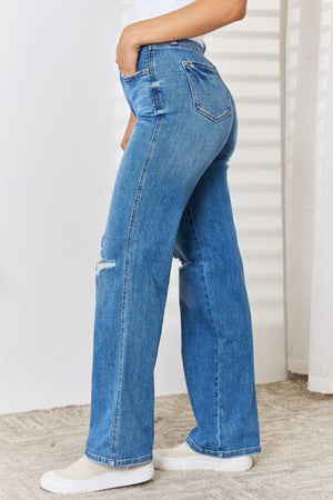 Judy Blue High Waist Distressed Straight-Leg Jeans - Online Exclusive