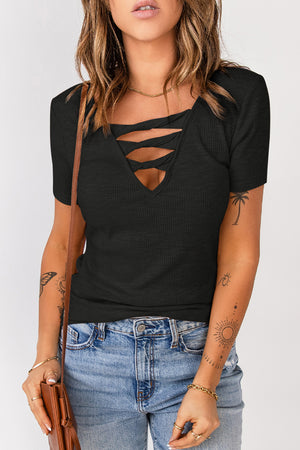 Bekka Strappy Ribbed Knit T-Shirt - Online Exclusive | Sparkles & Lace Boutique