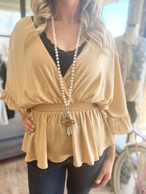Ava Flutter Sleeve Blouse in Champagne Gold | Sparkles & Lace Boutique