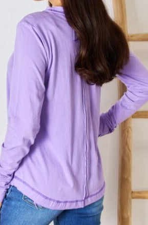 Kira Exposed Seam Thumbhole Long Sleeve Top in Lavender - Online Exclusive