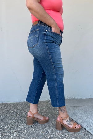 Judy Blue Medium Wash Wide Leg Cropped Jeans - Online Exclusive | Sparkles & Lace Boutique