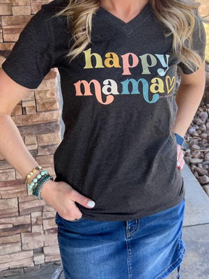 Happy Mama V-Neck Tee | Sparkles & Lace Boutique