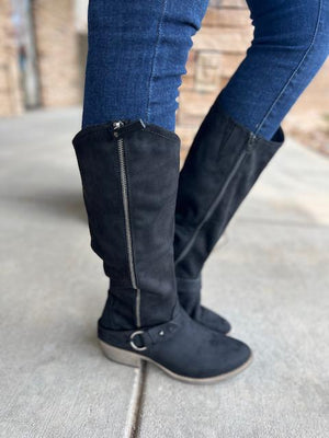 Madison Black Riding Boot with Buckle | Sparkles & Lace Boutique