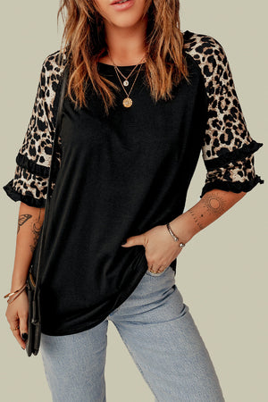 Lucy Animal Print Contrast Ruffled Top - Online Exclusive | Sparkles & Lace Boutique