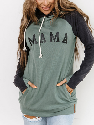Mama Double Hoodie - Olive and Black | Sparkles & Lace Boutique