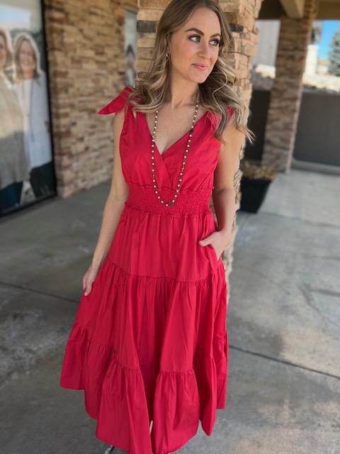 Reagan Cherry Red Ruffled Tiered Dress | Sparkles & Lace Boutique