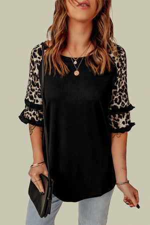 Lucy Animal Print Contrast Ruffled Top - Online Exclusive | Sparkles & Lace Boutique