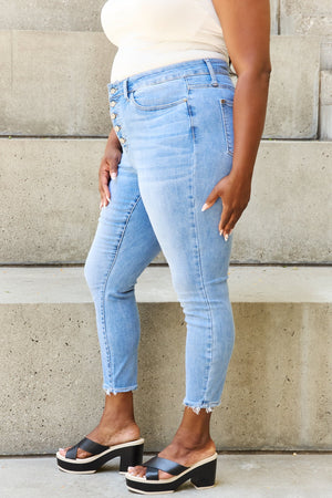 Judy Blue Button Fly Raw Hem Jeans - Online Exclusive | Sparkles & Lace Boutique