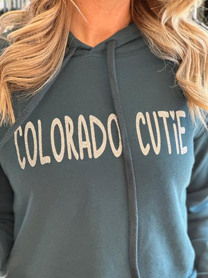 Colorado Cutie Dark Teal Cropped Fleece Hoodie | Sparkles & Lace Boutique