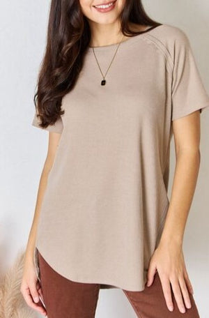 Brittany Waffle Short Sleeve Slit High-Low T-Shirt - Online Exclusive