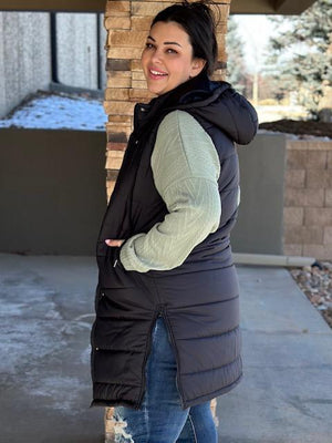 Gabby Black Sleeveless Long Puffer Jacket | Sparkles & Lace Boutique