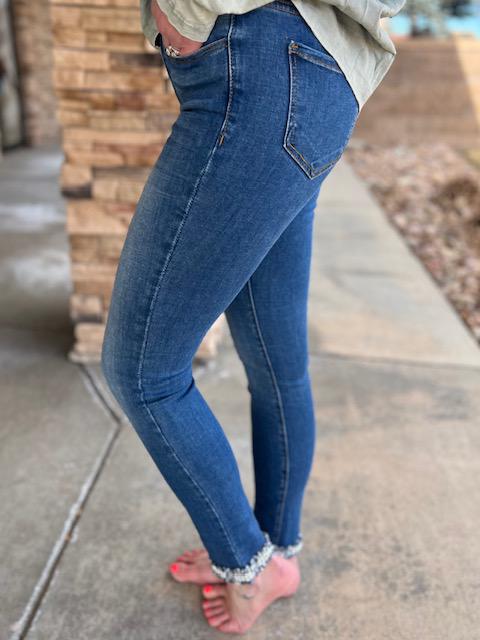 Marilyn Rhinestone Embellished Cuffed Denim Jeans | Sparkles & Lace Boutique